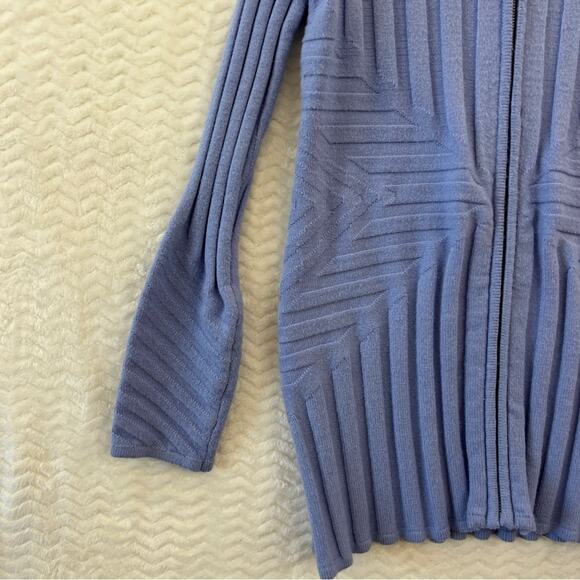 Soft Surroundings Blue Longline Gold Zip Geometric Cardigan Sweater Womens Small - Picture 11 of 15